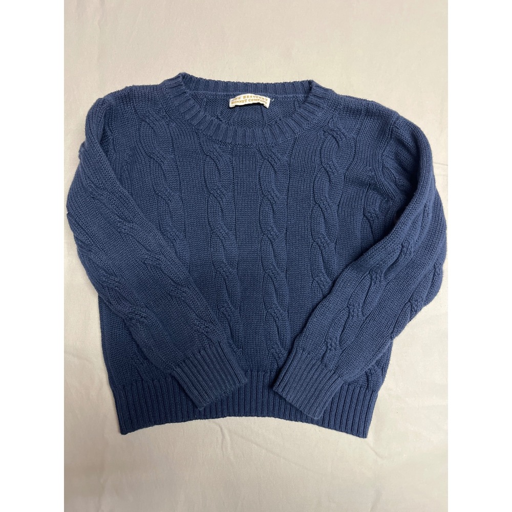 The Beaufort Bonnet Company Kids Navy Blue Cable Knit Crew Neck Sweater